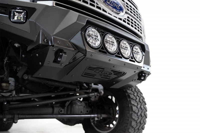 Ford F350 Super Duty Bumper - Front - Addictive Desert Designs - Bomber with Mounts for Rigid 360 6 in. Round Lights - Hammer Black with Satin Black Panels - `17-`20